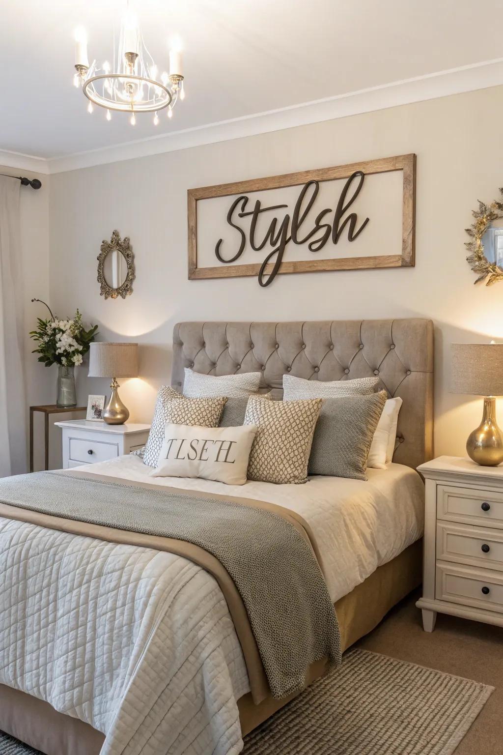 Make your bedroom sign the centerpiece of the room.