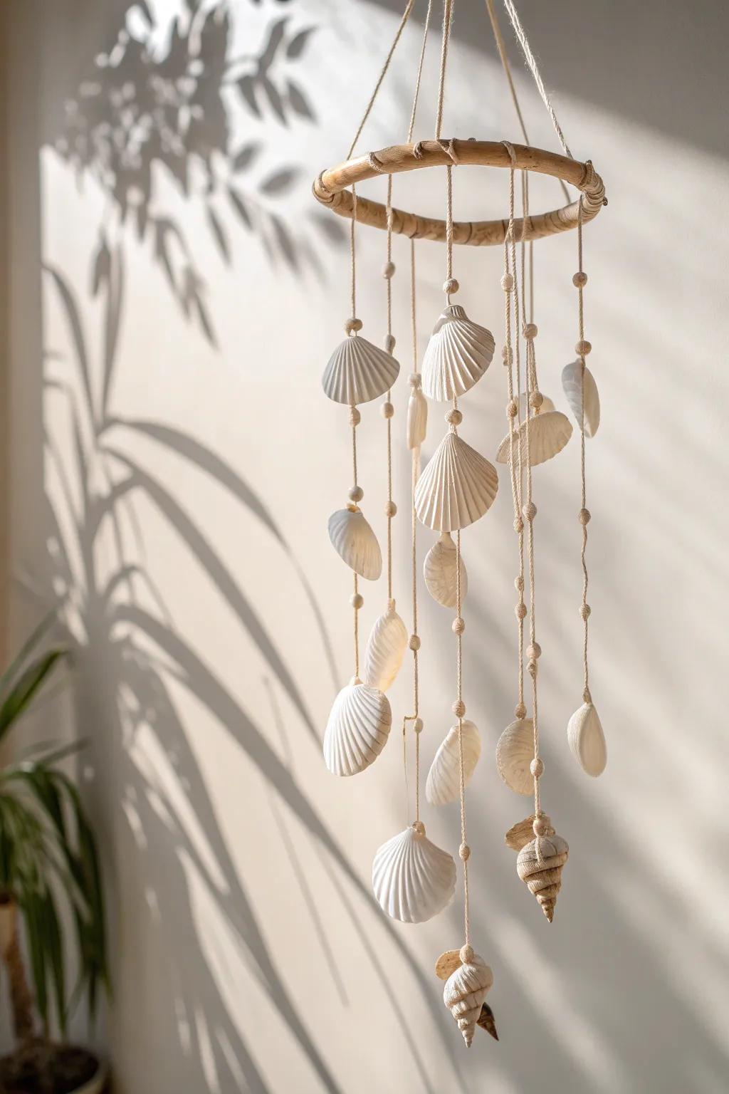 Whimsical beauty: Snail shell mobile for a serene, minimalist space.