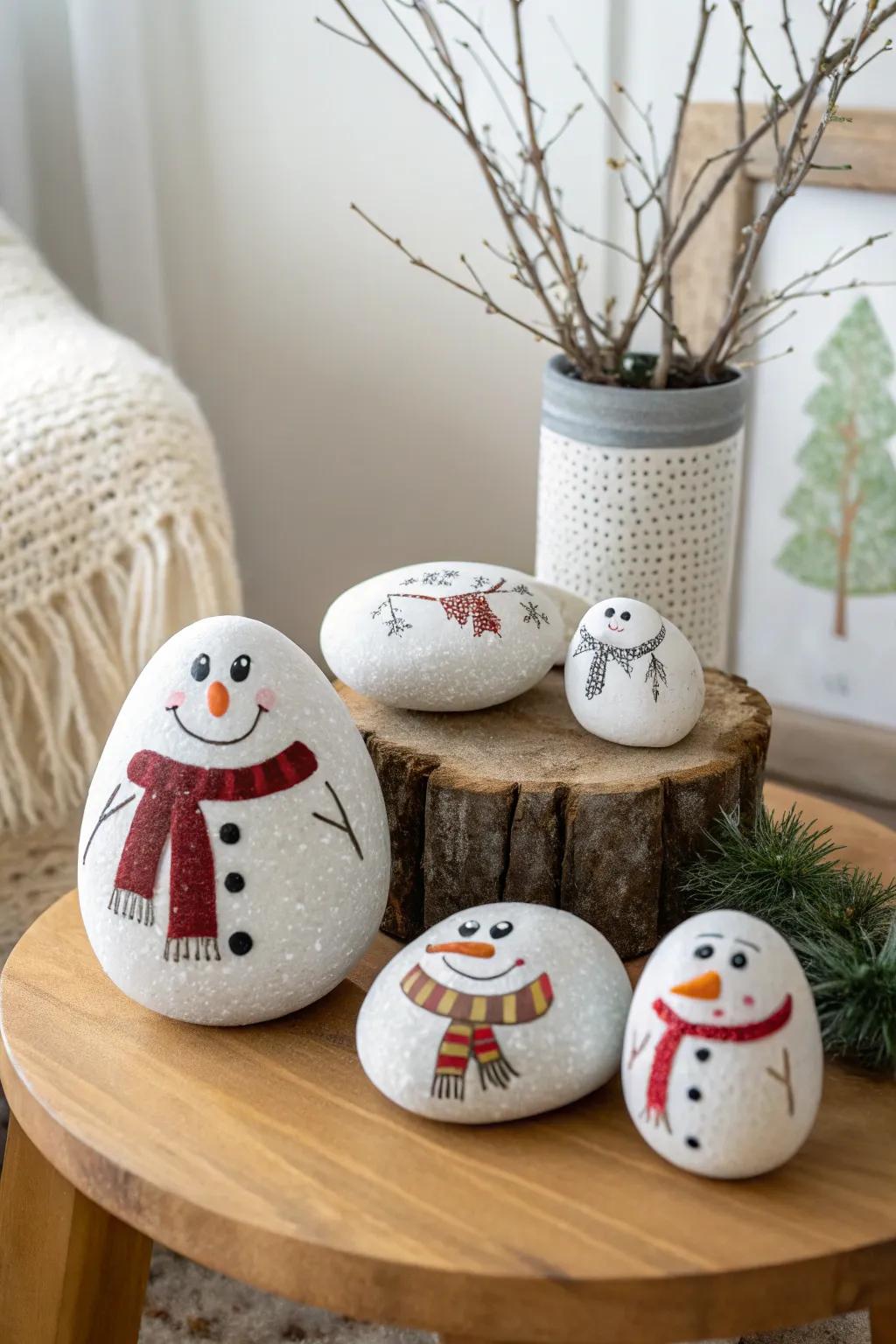 Capture the warmth of the season with your own snowman family painted rocks!