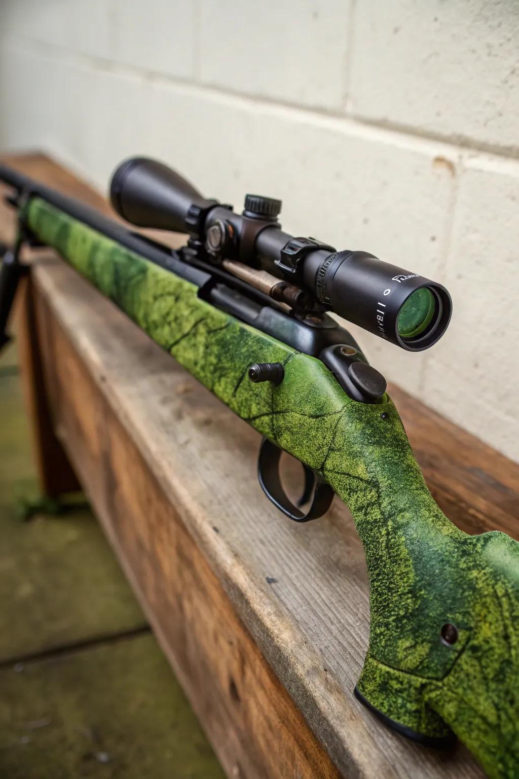 Transform your rifle stock with mossy green textures for an outdoorsy, natural look.