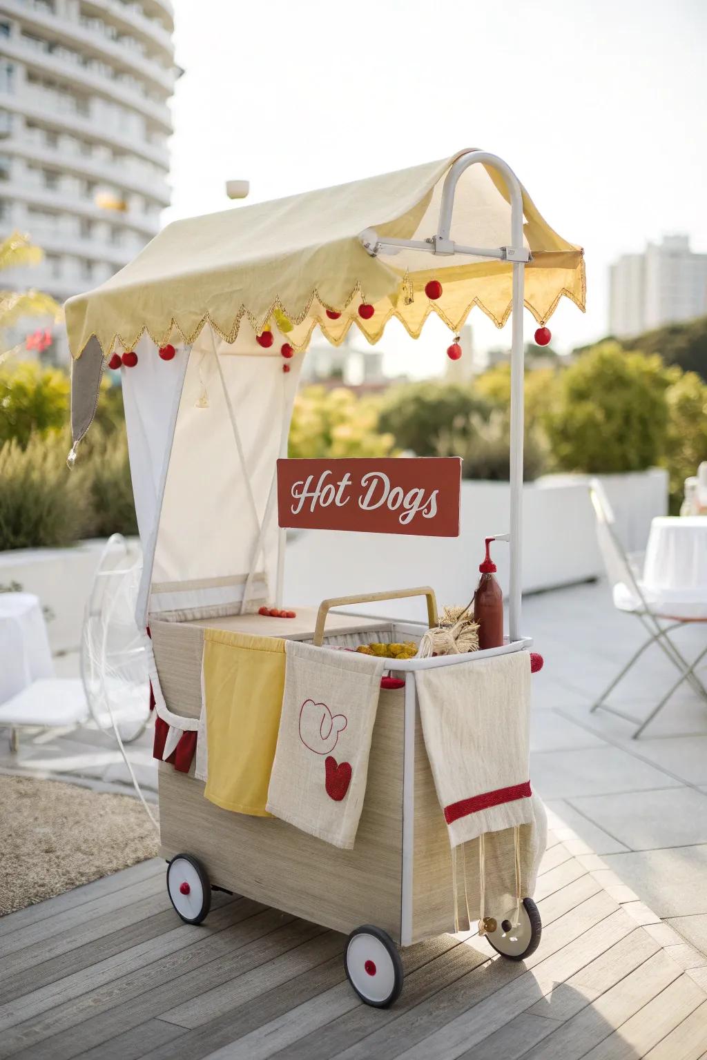 Spice up Halloween with a charming hot dog stand stroller, blending minimalist style with playful creativity.