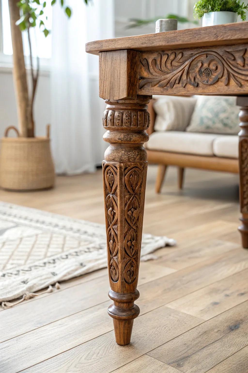 Transform your table with the charm of repurposed vintage legs, where craftsmanship meets minimalist elegance.