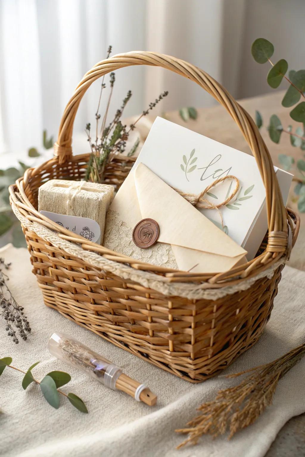 Express gratitude with a personal touch: a handwritten note nestled in a beautifully crafted gift basket.