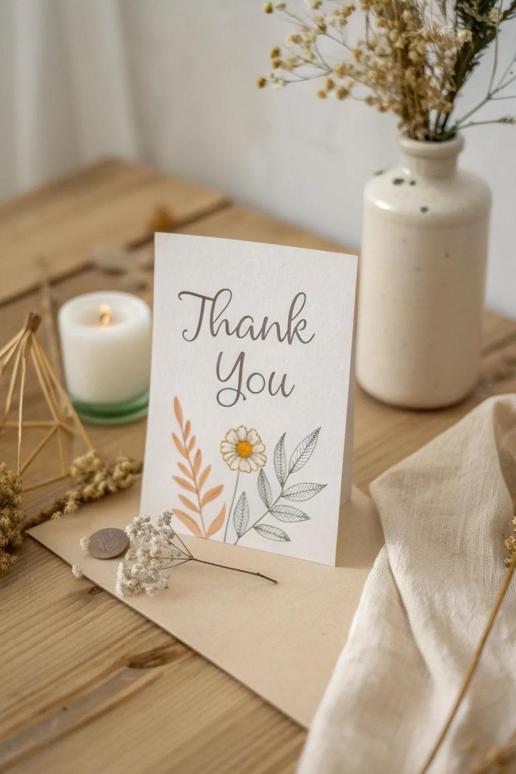 Add a personal touch with a handwritten note and a charming doodle, perfect for expressing gratitude with style.