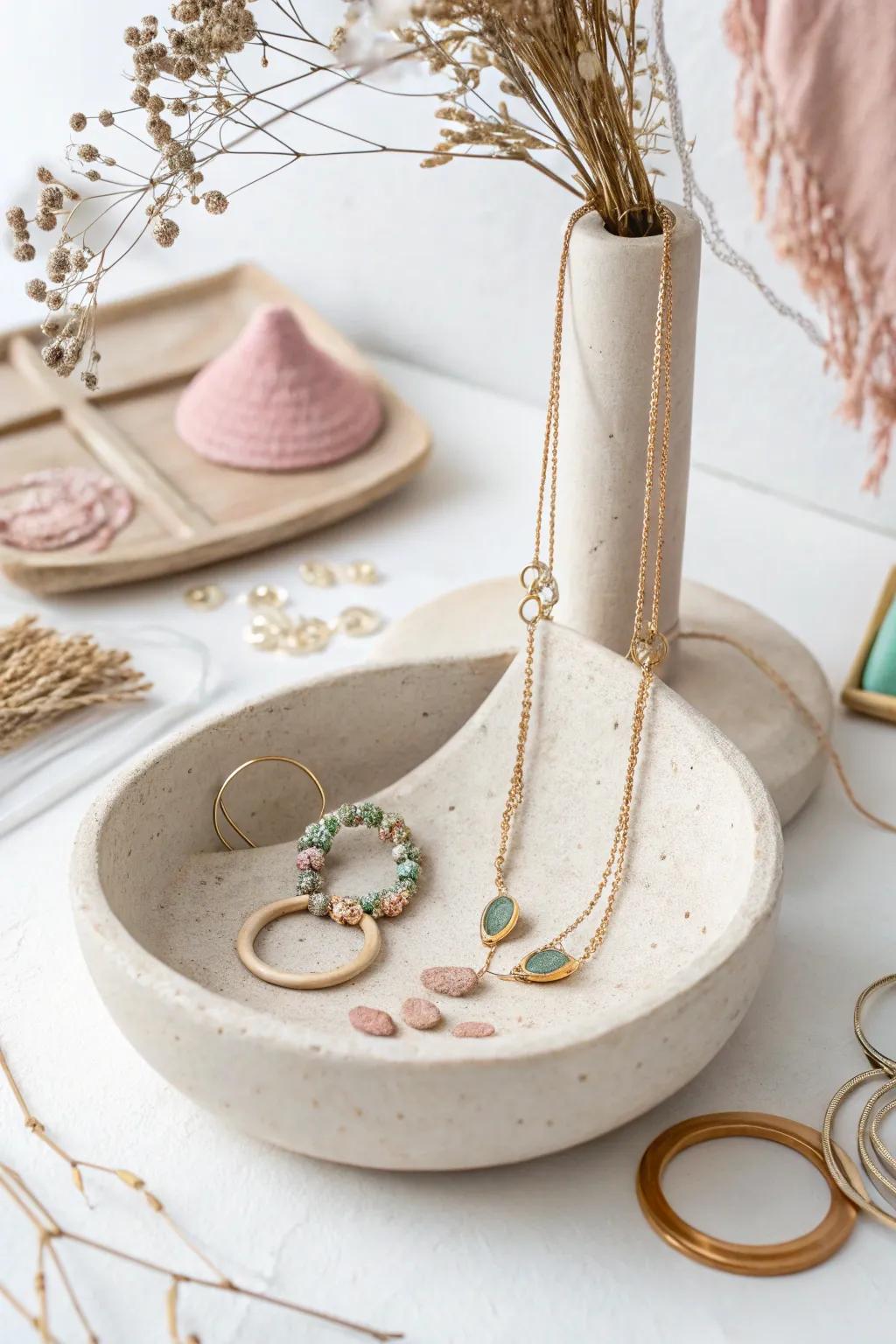 Elevate your vanity with this chic clay jewelry holder, a blend of minimalist design and boho flair!
