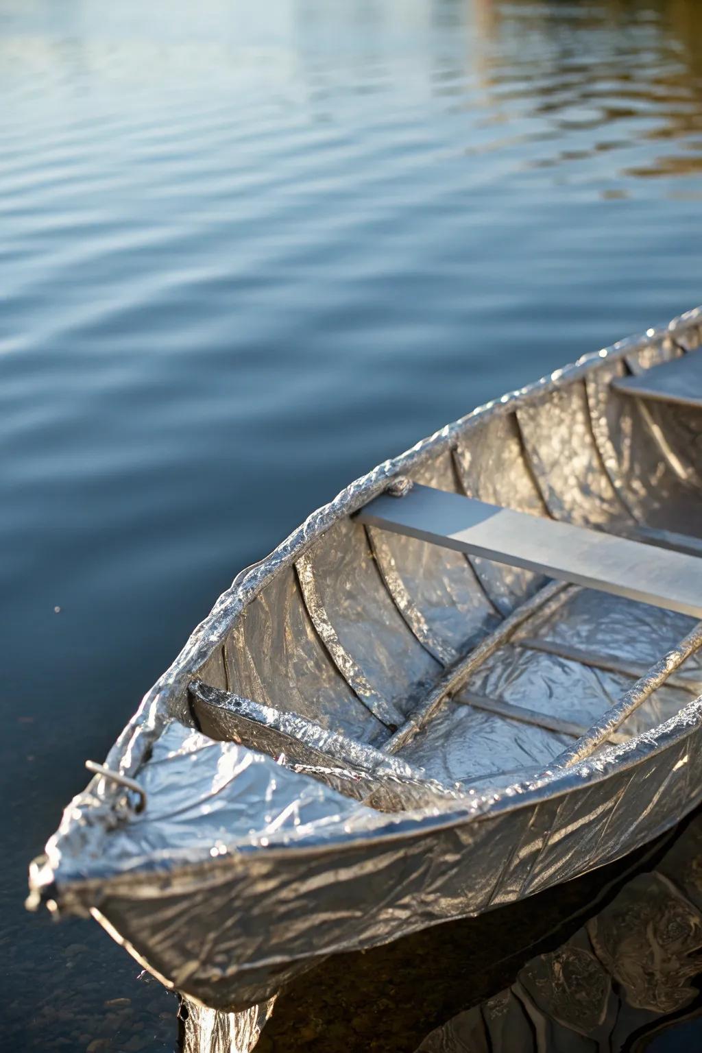 Explore the art of balance with this stunning double hull tin foil boat design.