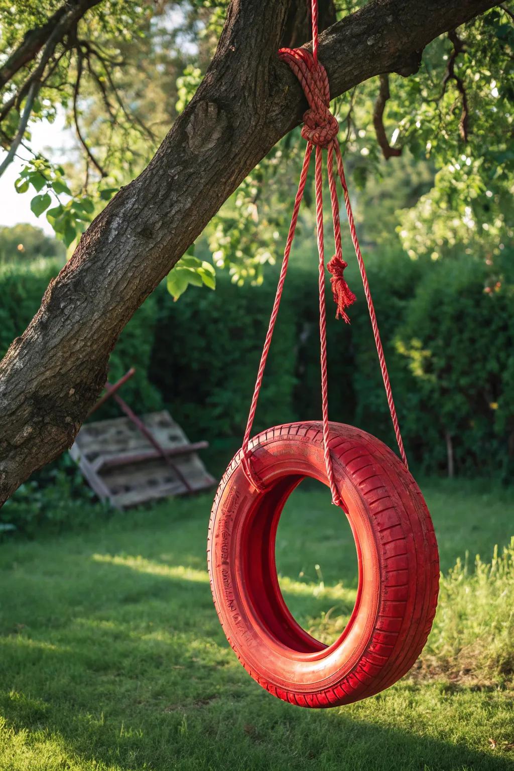 Add a splash of bold color to your yard with this striking all-red tire swing!