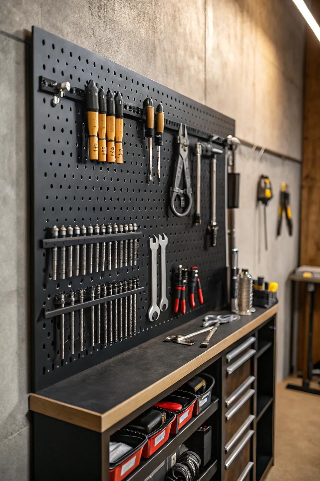 Unlock the potential of every inch with this sleek, space-saving tool storage solution.