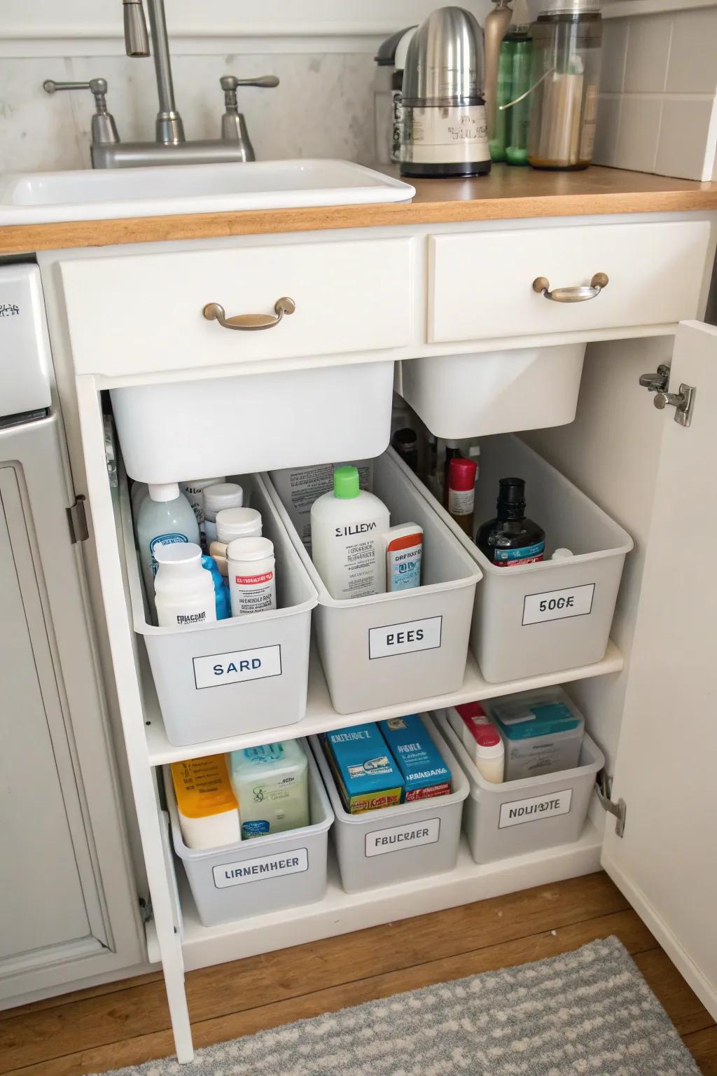 Labeled containers make it easy to find what you need.