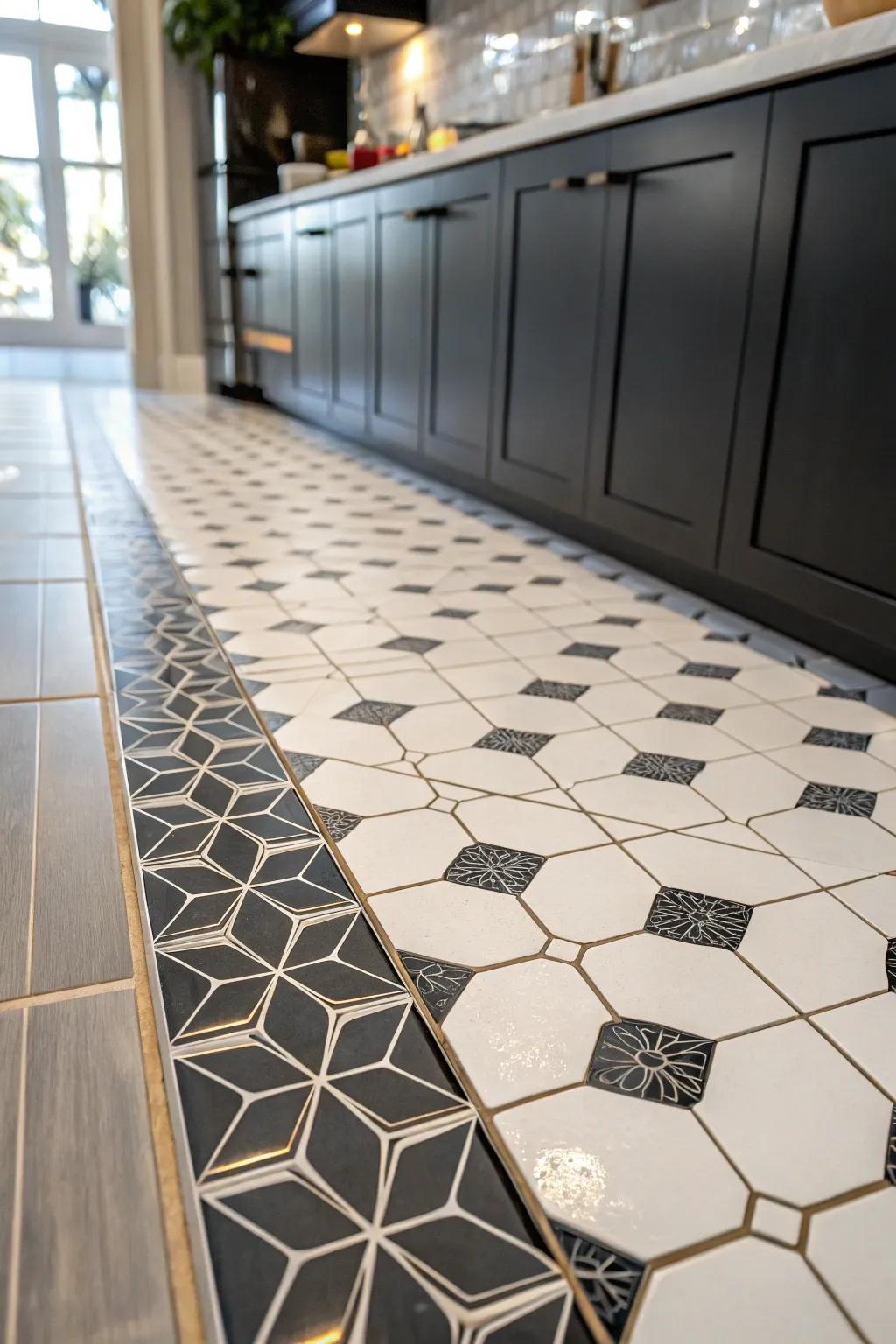 Elevate your space with custom-cut tile transitions that blend creativity with elegance.