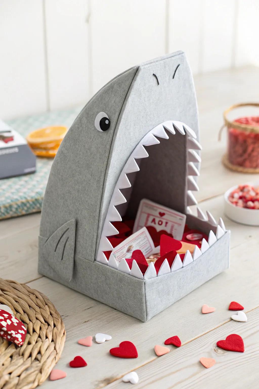 Dive into creativity with this charming shark valentine box, perfect for capturing hearts and candies alike!