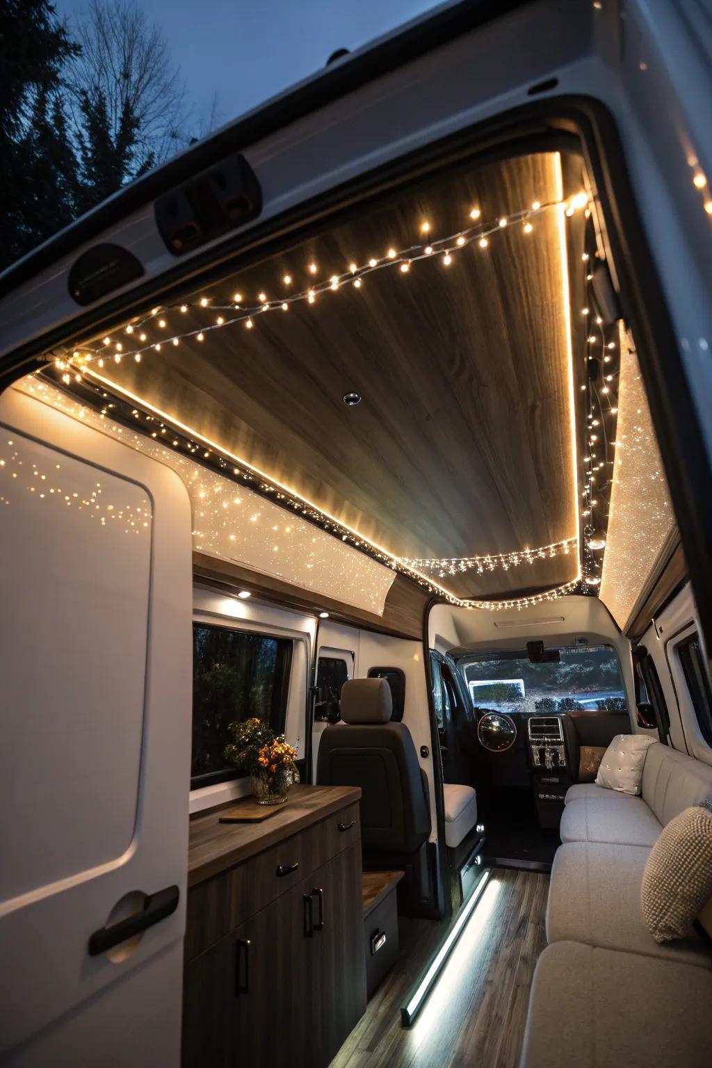 Transform your van into a cozy haven with enchanting LED and fairy lights.