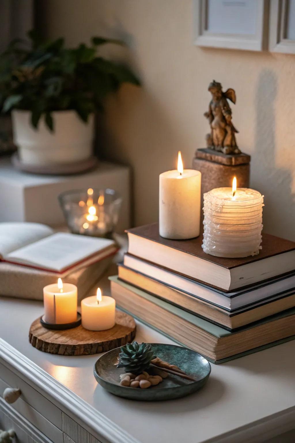 A sophisticated vignette using books as a base.