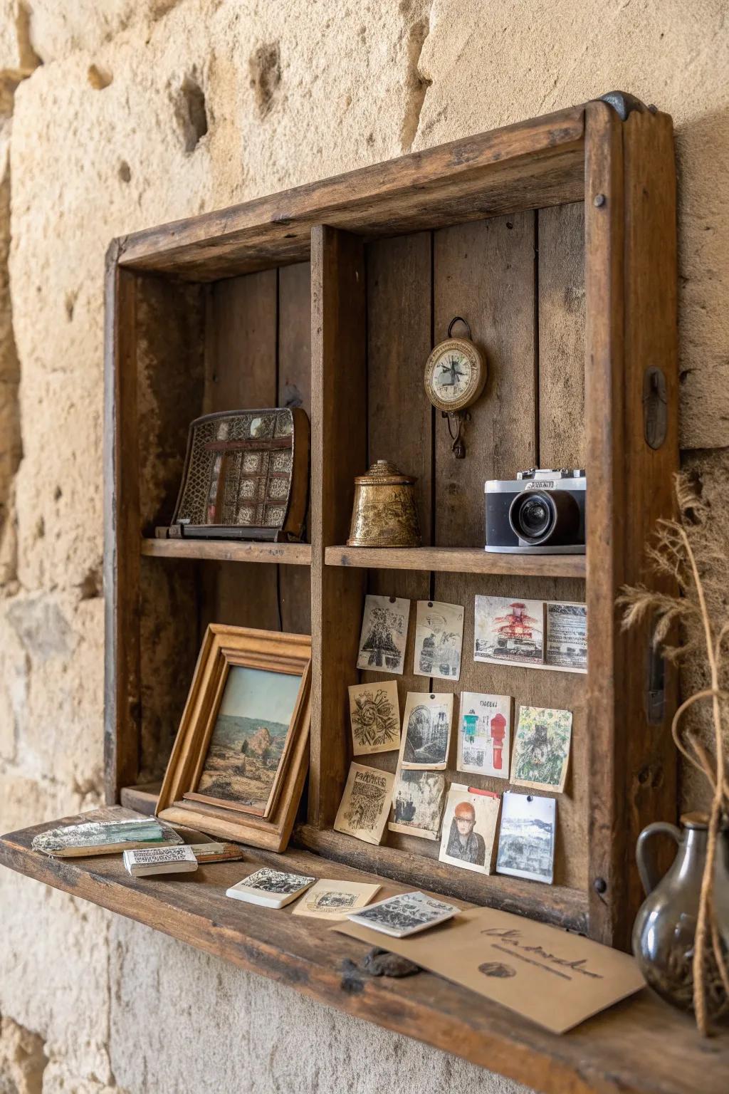 Add nostalgia to your decor with vintage-themed shadow boxes.