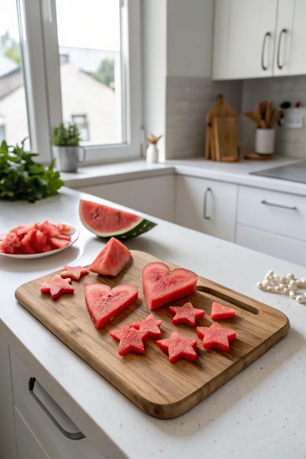 Transform your watermelon into playful stars and hearts – a delightful treat for both the eyes and taste buds!