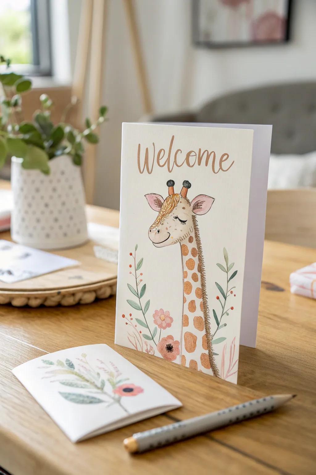 Embrace the charm of animal friends with a minimalist, Scandinavian-inspired welcome card.