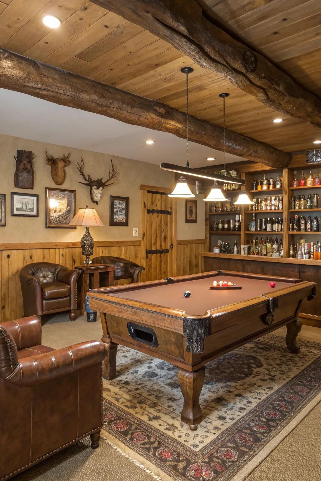 A pool table adds entertainment and a saloon vibe.