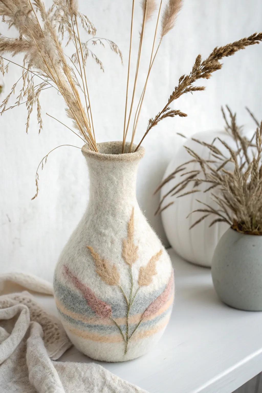 Elevate your space with the natural beauty of a handcrafted felted vase.