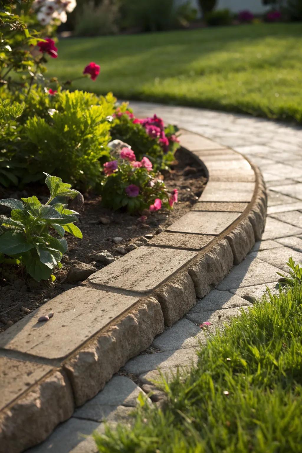 Transform your garden with elegant paver edging for a touch of sophistication.