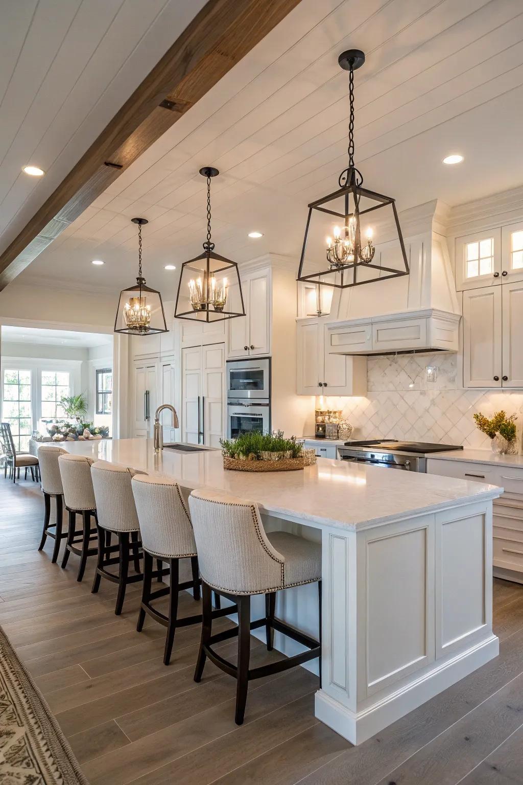 Comfortable seating transforms this kitchen island into a cozy gathering spot.