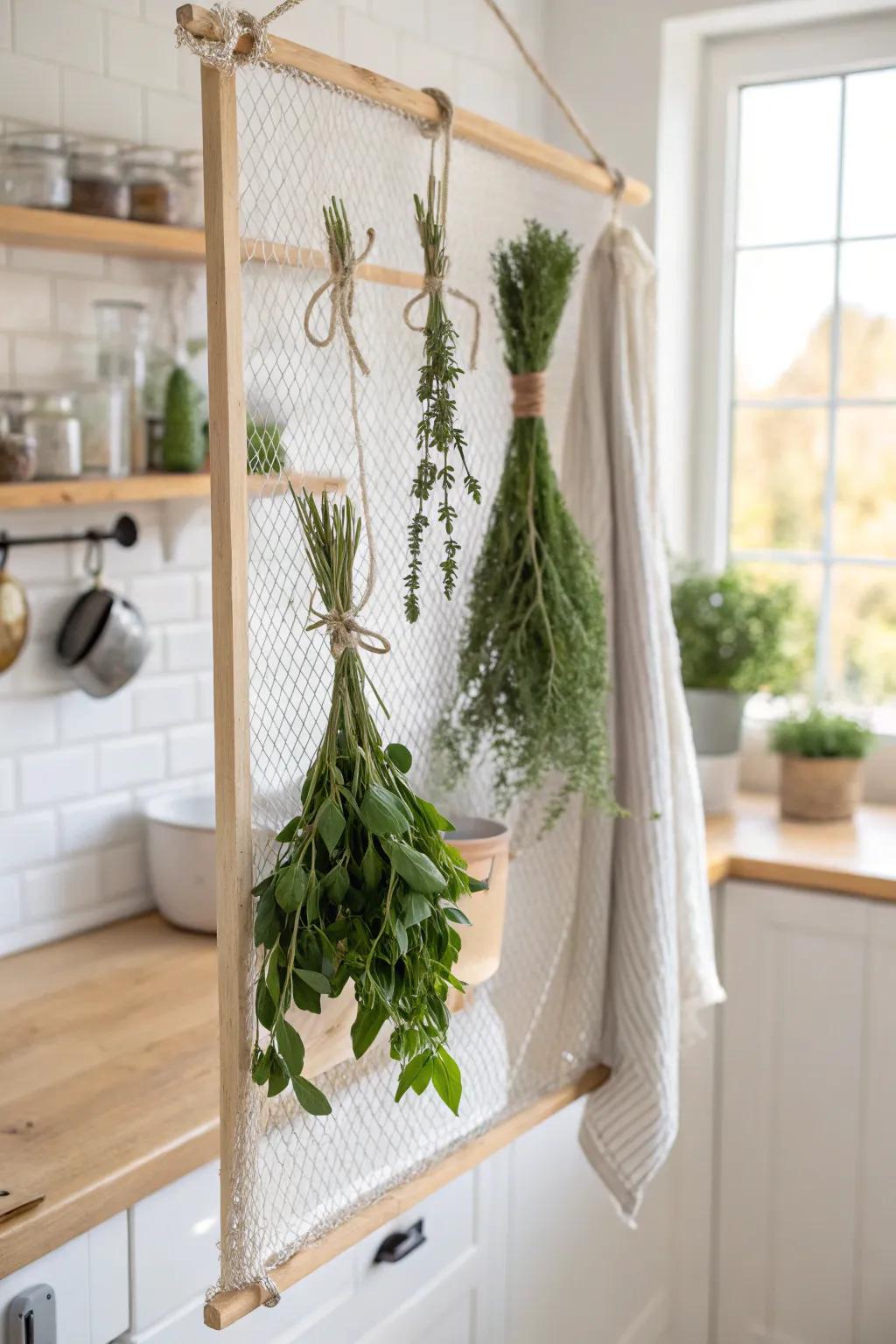 Bring rustic elegance to your kitchen with a DIY herb drying rack.