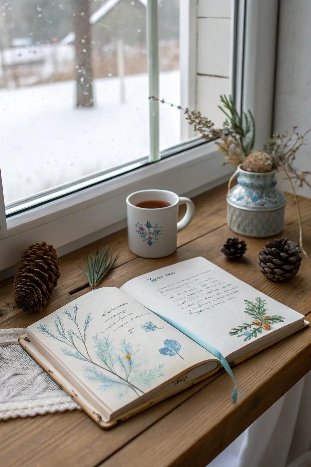 Embrace the serene elegance of winter with a bullet journal inspired by nature's cool tones.