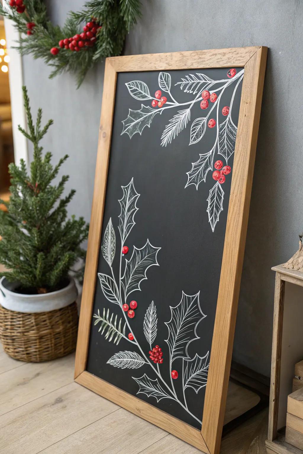 Add a touch of festive cheer with a beautifully crafted holly garland chalk art.