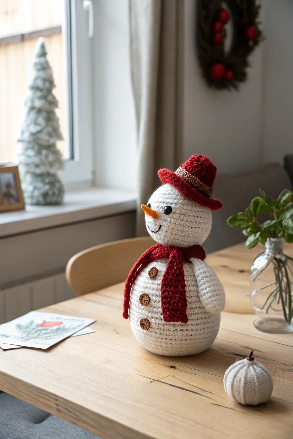 Embrace the charm of winter with handcrafted amigurumi snowmen, perfect for adding a touch of cozy elegance to your holiday decor.