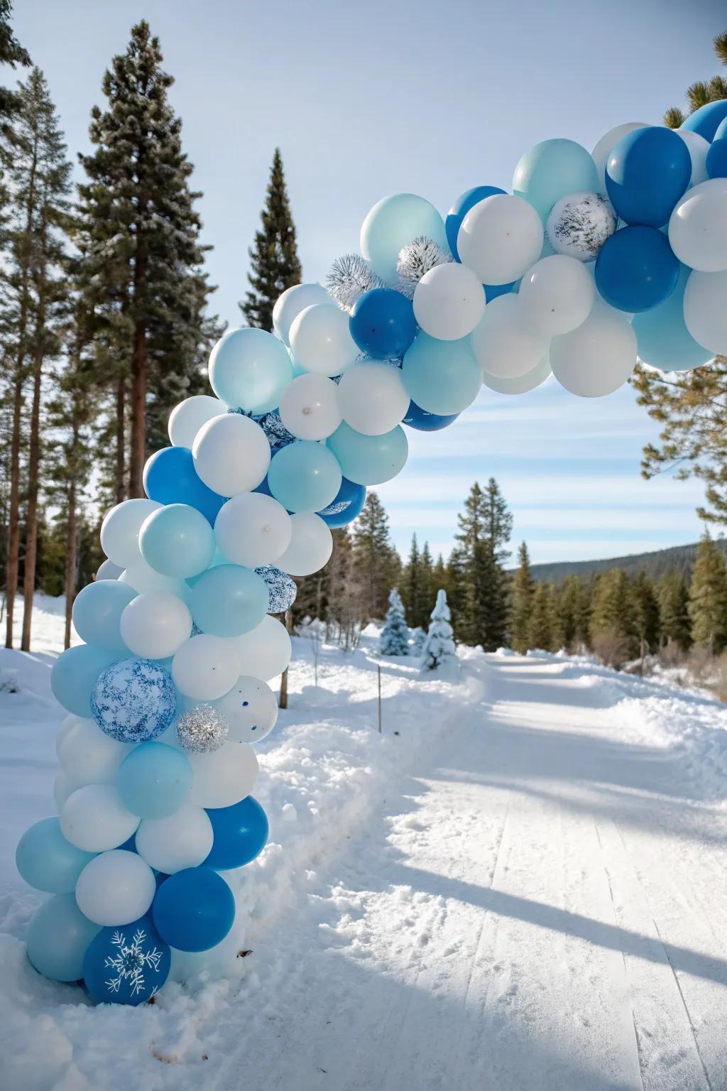 Bring a playful touch with winter-themed balloon displays.