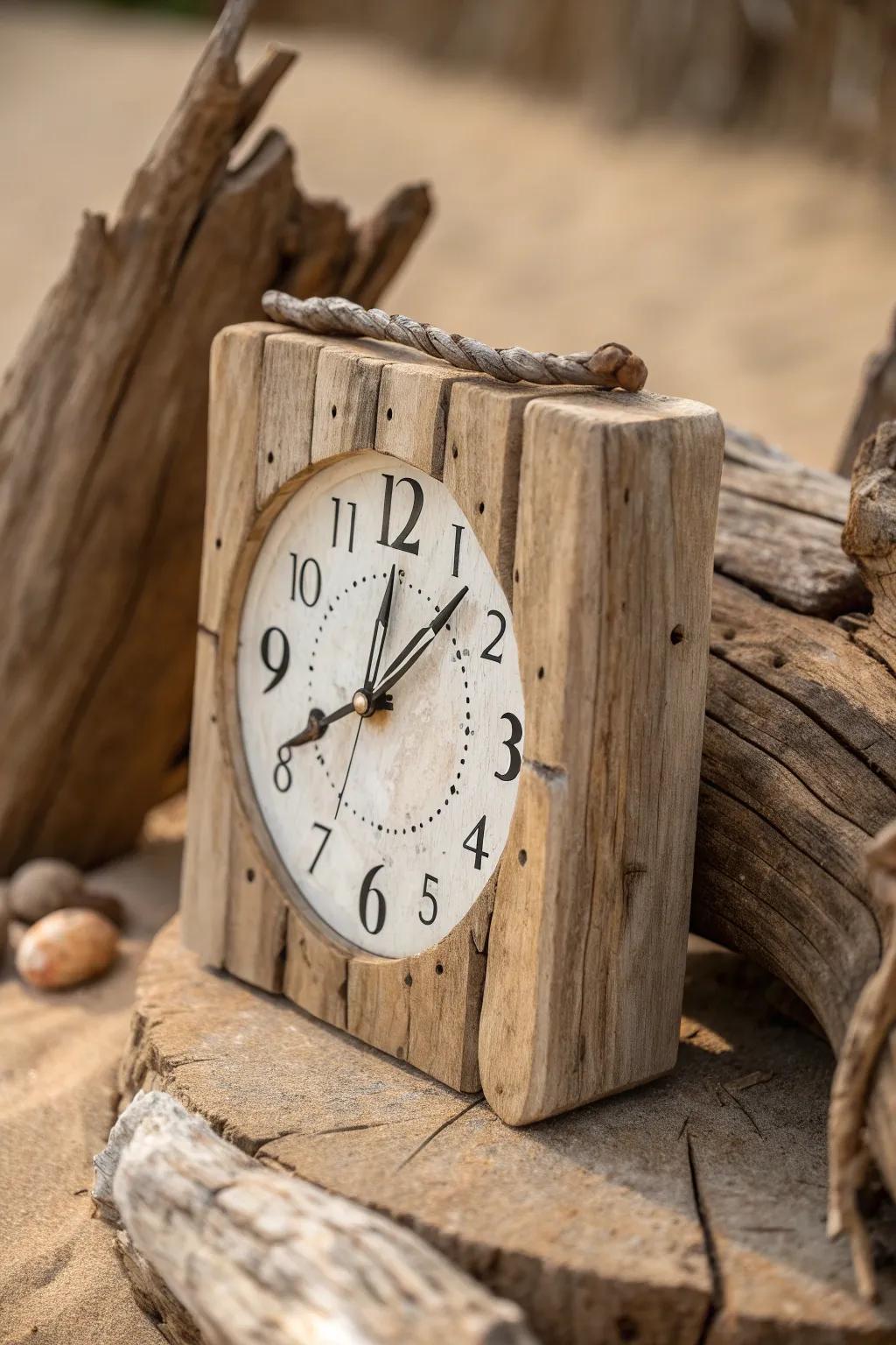 Timeless Elegance: Transform driftwood into a captivating centerpiece with this upcycled wooden clock.