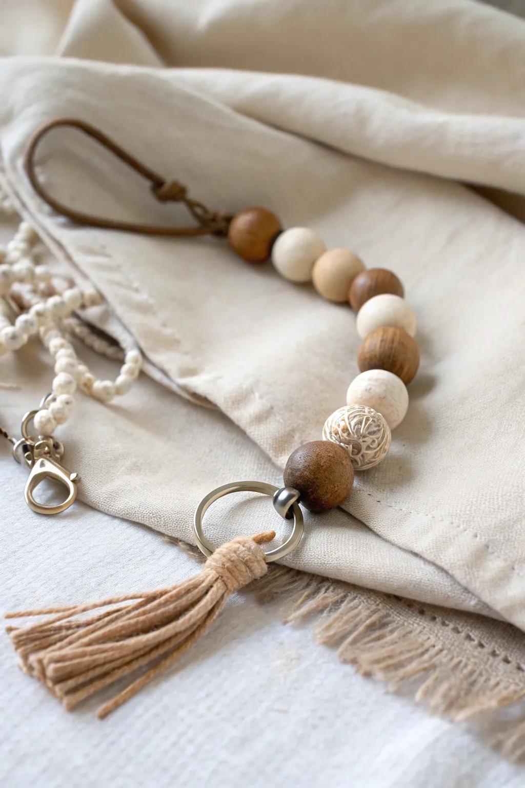 Elevate your everyday essentials with a touch of artisanal elegance. 🌿🔑 #WoodenBeads #ScandiBohoStyle