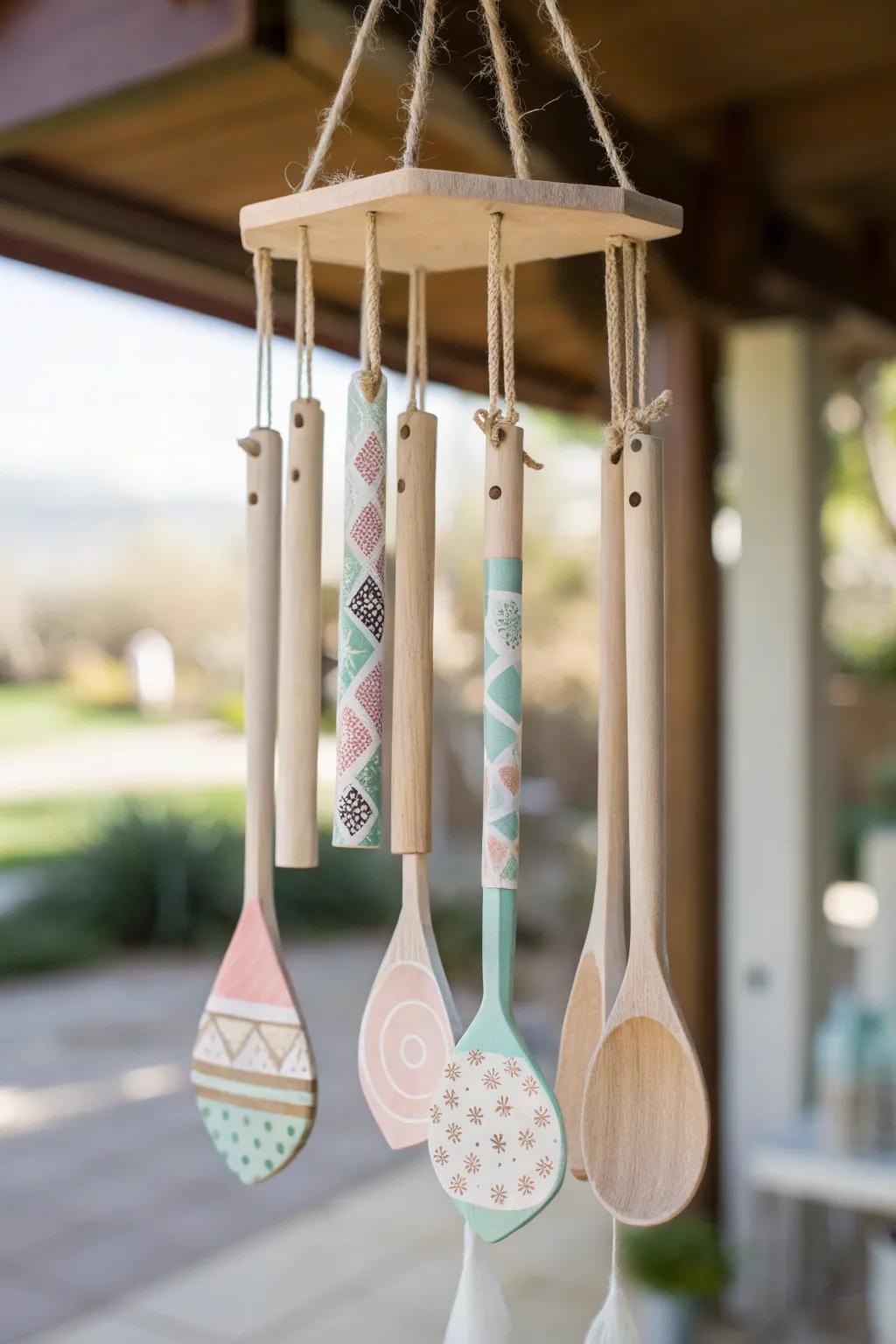 Transform your patio with this charming DIY wooden spoon wind chime, blending minimalism with a touch of boho elegance!