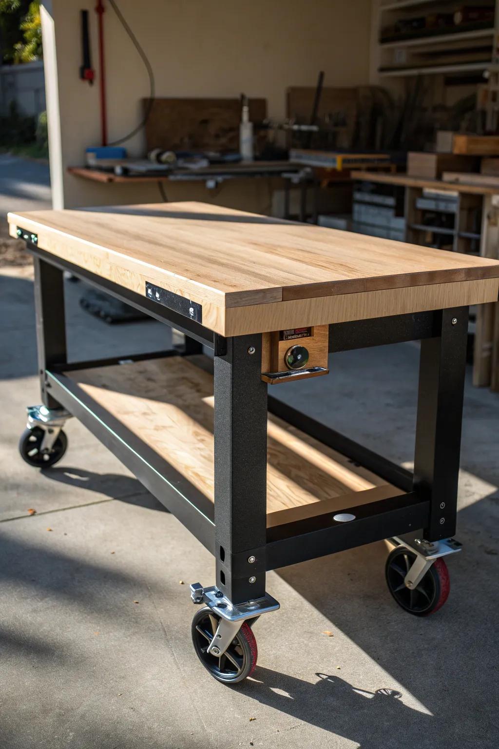 Transform your workspace with this versatile and mobile workbench—crafted for the dynamic craftsman.
