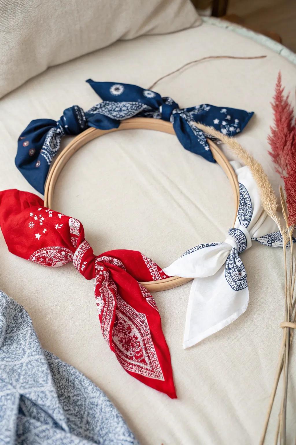 Celebrate the 4th of July with a charming Bandana Wreath that embodies rustic simplicity and vibrant patriotism.