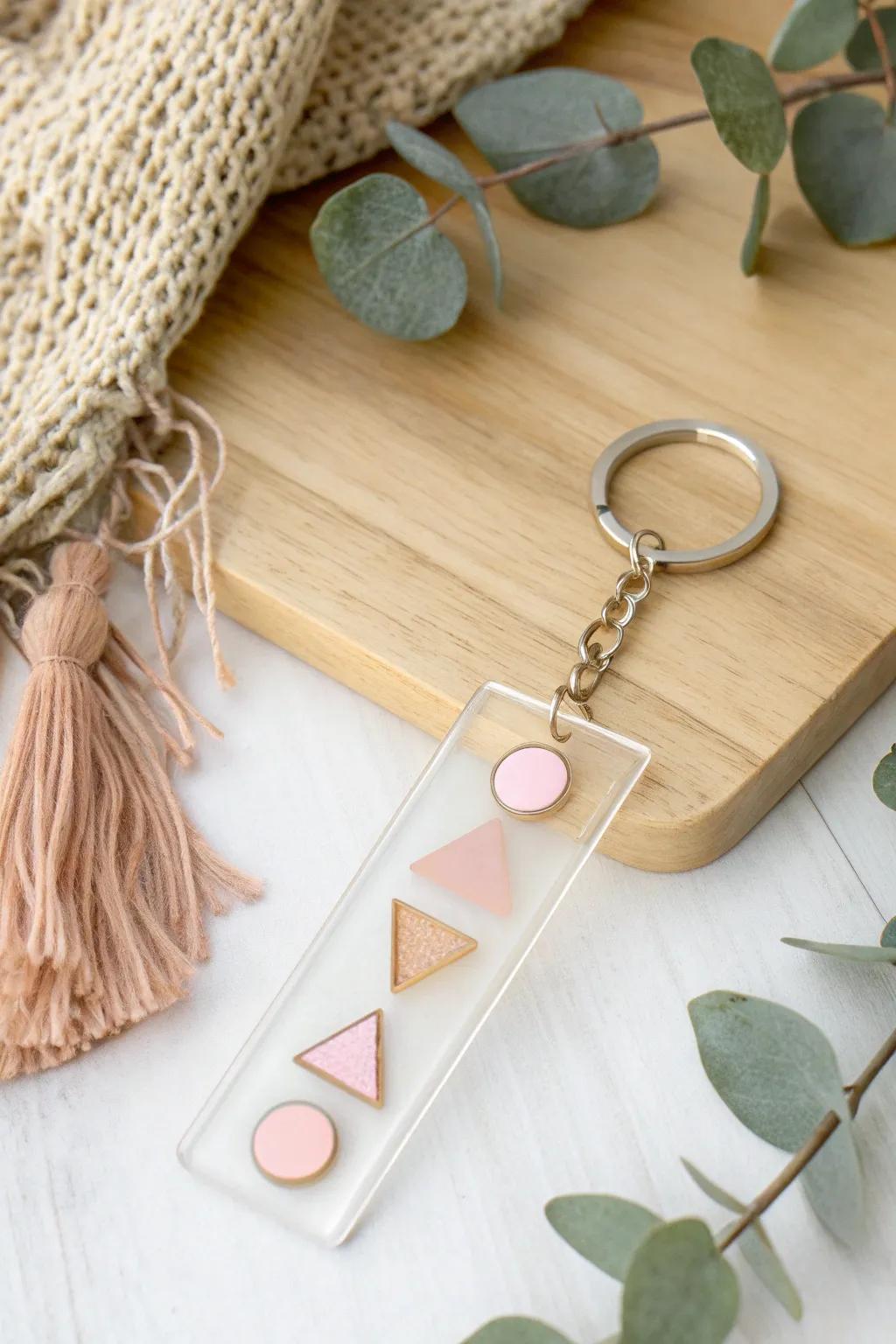 Elevate your style with this chic geometric acrylic keychain – where minimalism meets natural beauty.