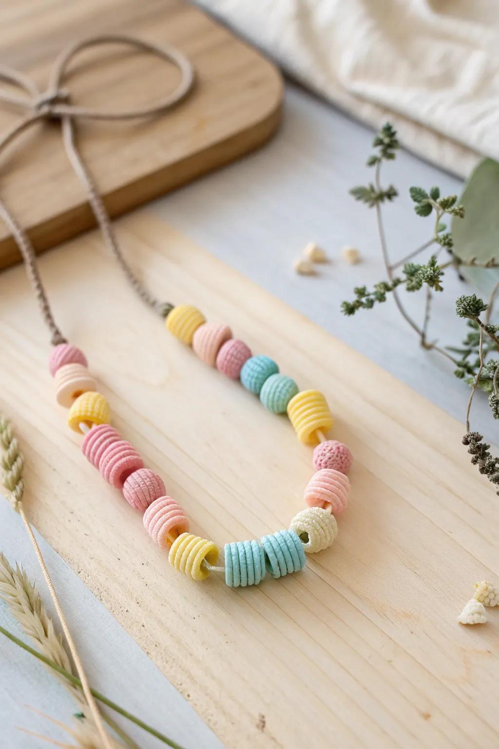 Crafting Joy: A Simple Yet Colorful Pasta Necklace Project for Little Hands.