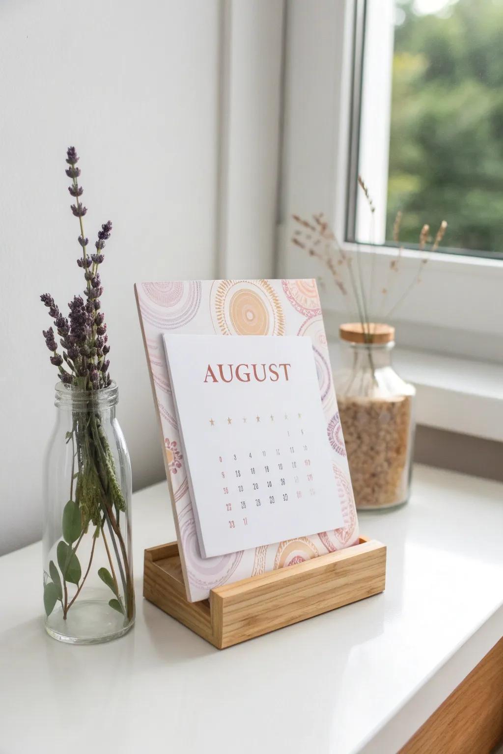 Embrace simplicity and inspiration with a beautifully crafted August calendar, your space for personal reflections.