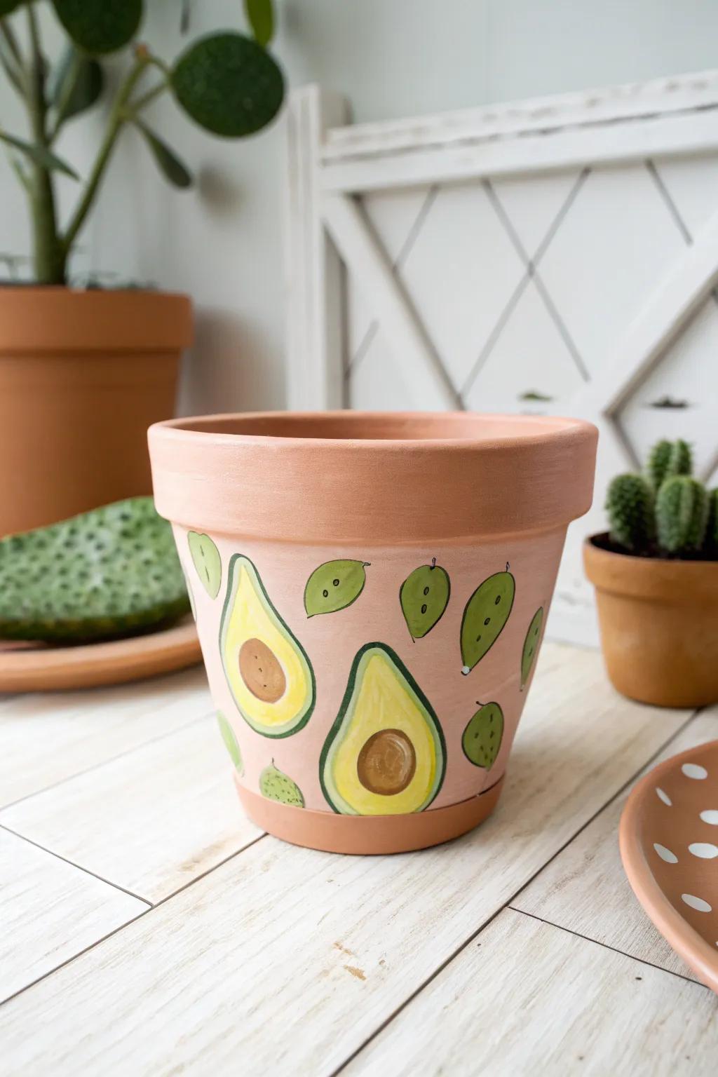 Embrace simplicity with this charming avocado-themed plant pot, perfect for adding a whimsical touch to your home.