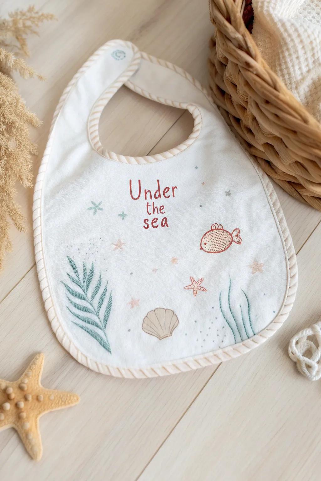 Dive into style with this charming 'Under the Sea' bib, where minimalist design meets natural beauty.
