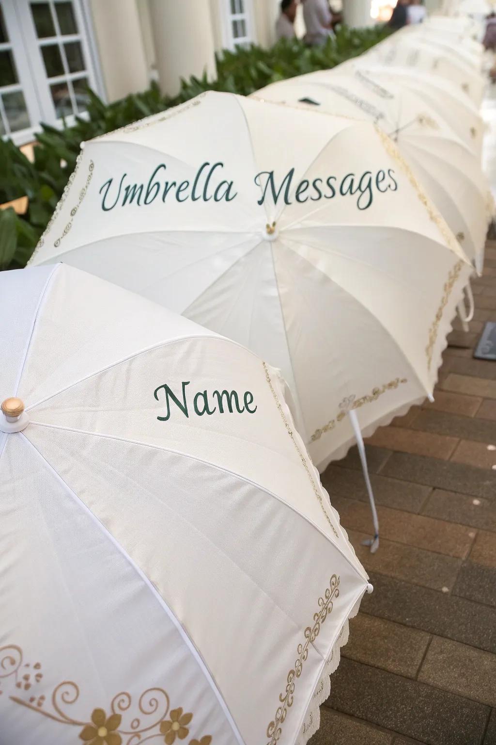 Personalized umbrellas make for unique decor.