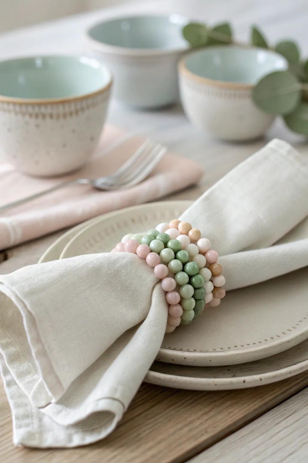Elevate your dining experience with these charming beaded napkin rings, adding a touch of color and craftsmanship to every meal.