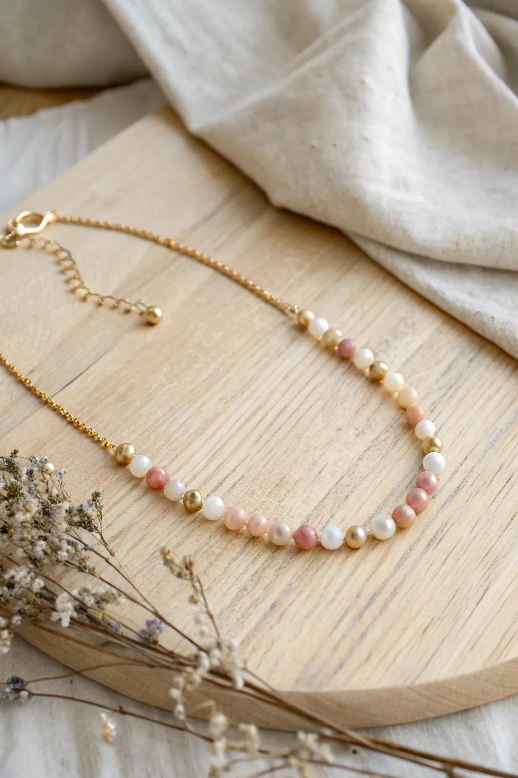 Embrace simplicity with this delicate bead necklace, where elegance meets minimalist charm.