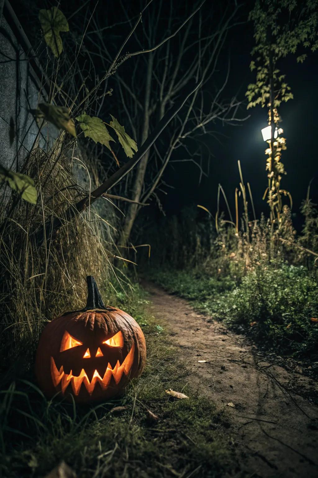 A spooky-themed pumpkin with eerie lighting effects.