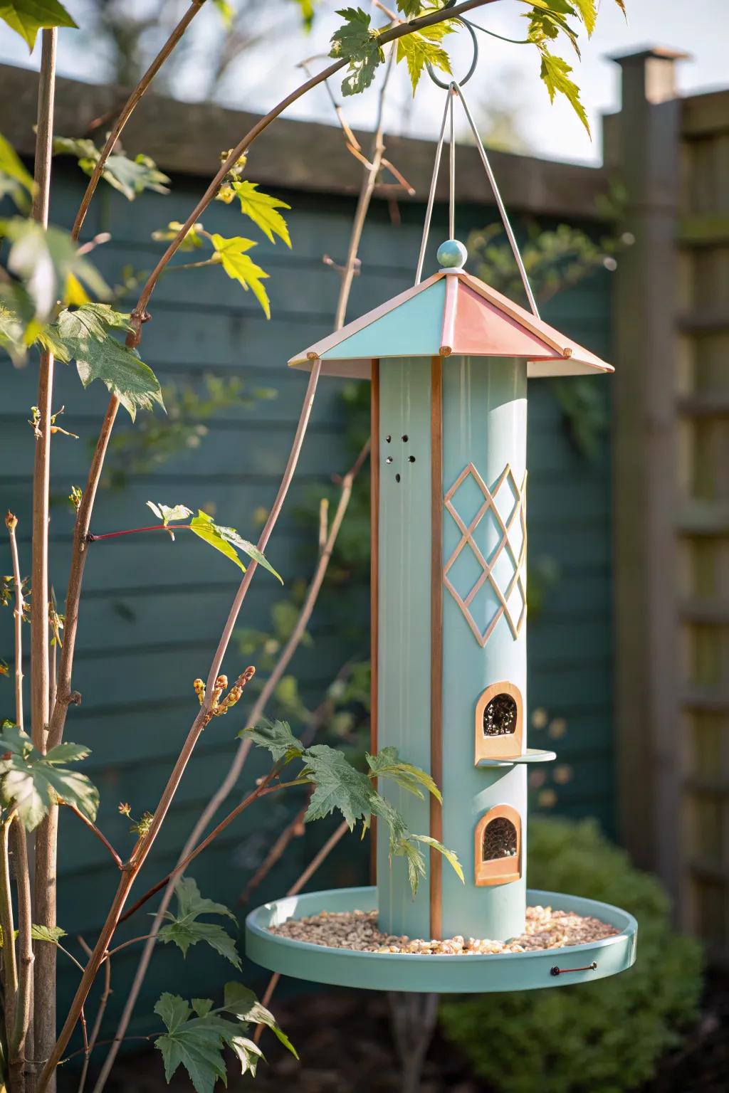 Transform your garden into a vibrant oasis with this colorful modern feeder—a perfect blend of art and nature.