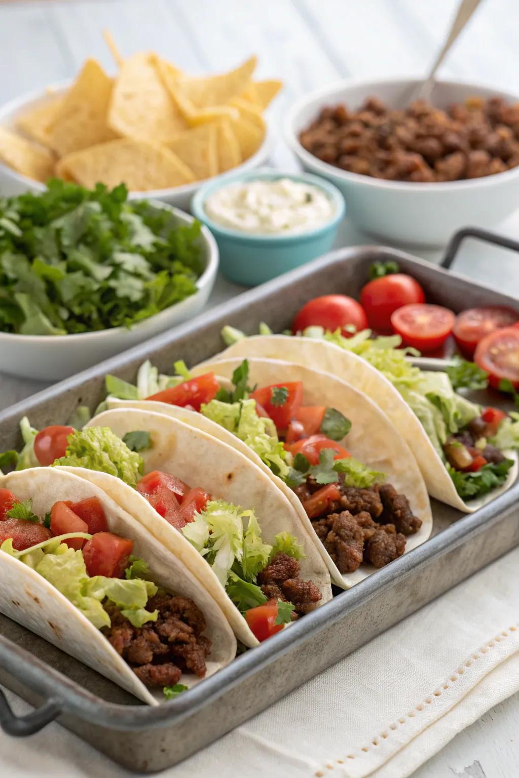 A DIY taco platter ready for guests to create their own delicious tacos.
