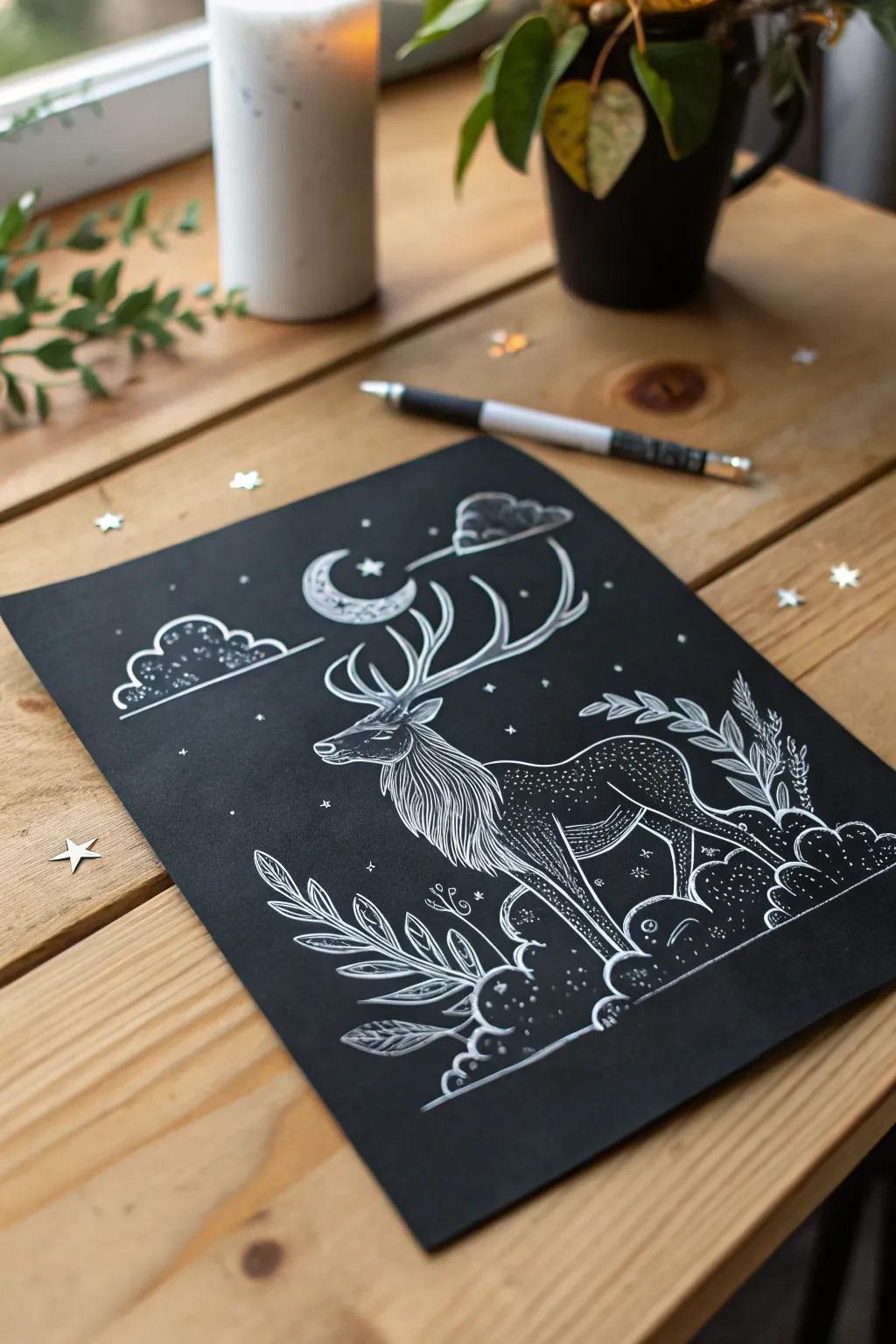 Unleash your imagination with surreal fantasy on black paper. A touch of magic for your minimalist space.