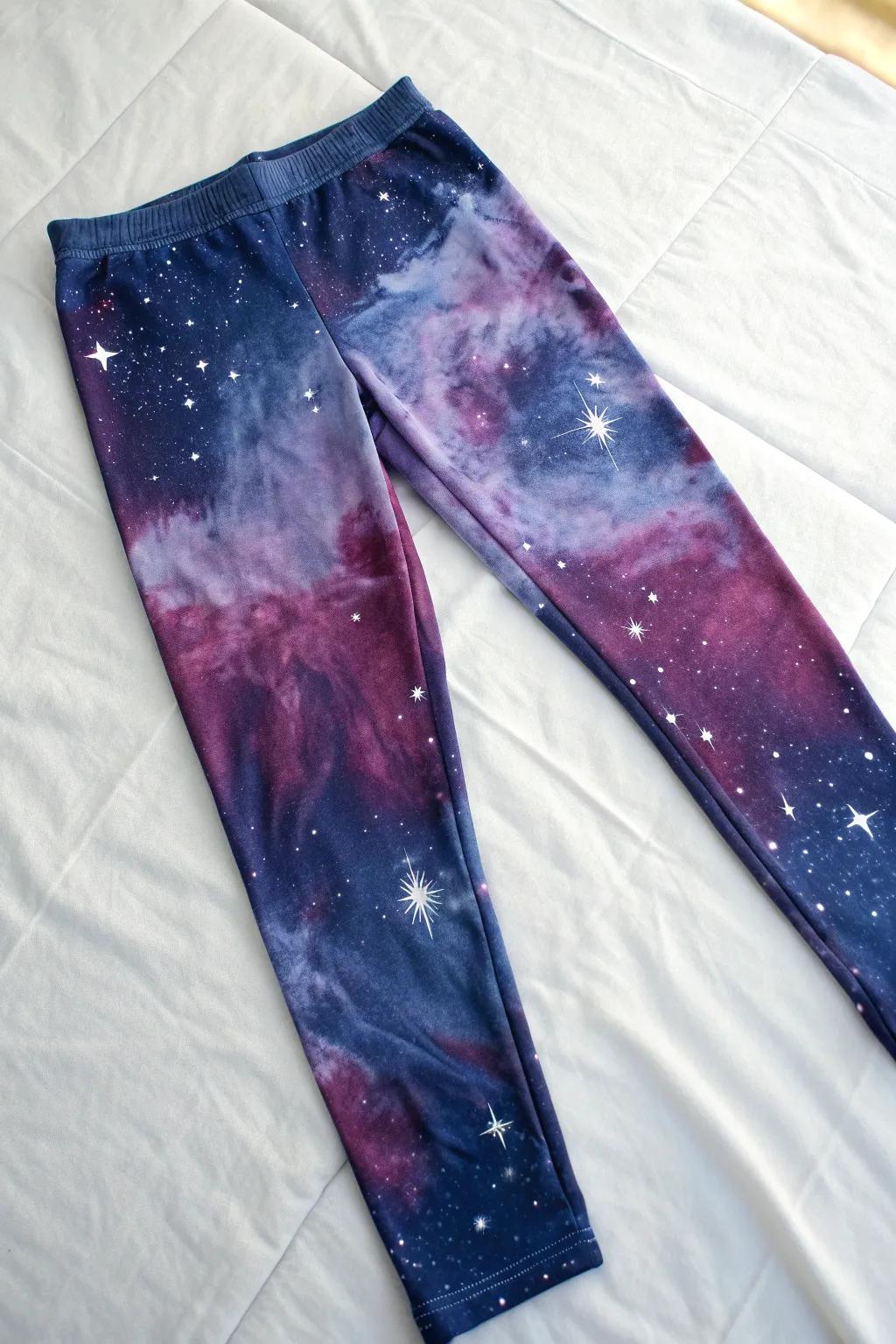 Elevate your yoga style with cosmic charm: Galaxy-inspired leggings that bring the universe to your practice.