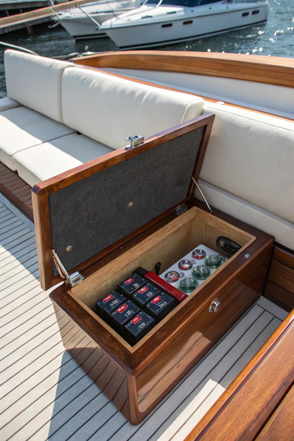 Ingenious space-saving: Discover the art of compact craftsmanship with this under-seat battery box solution.