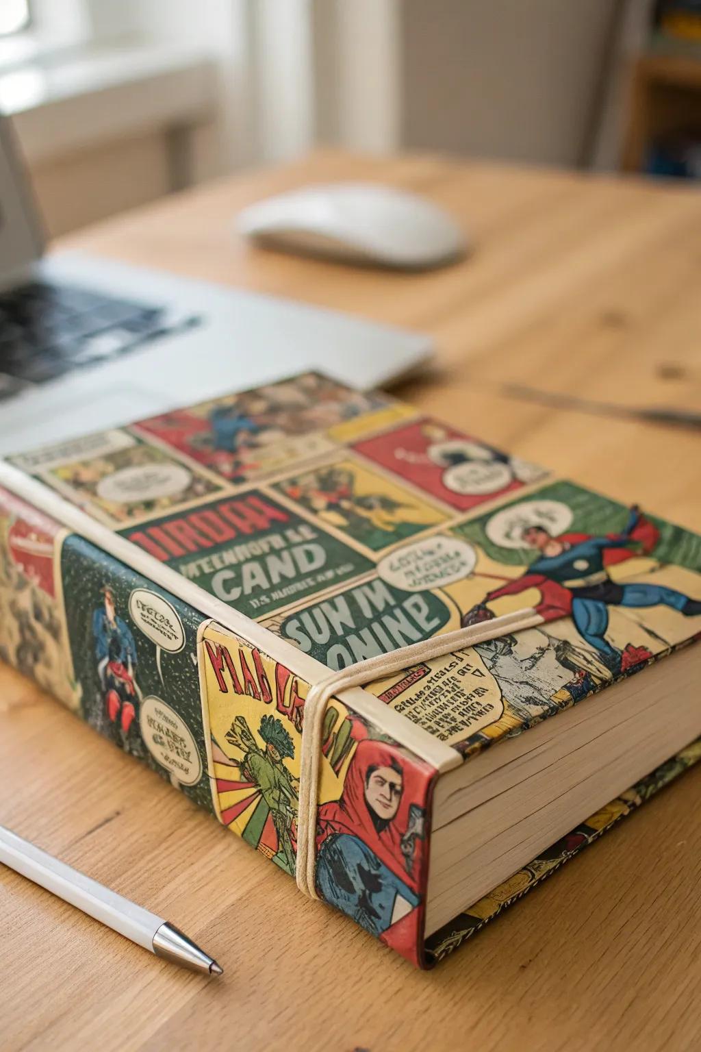 Transform your school books with a unique comic collage cover for a burst of creativity and nostalgia!