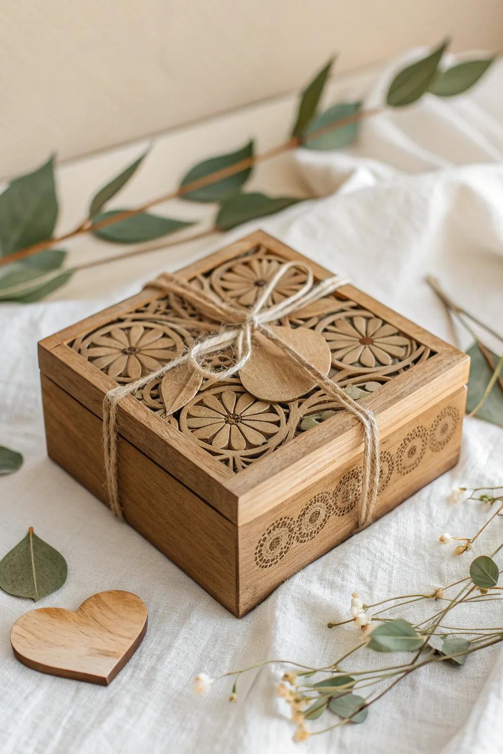 Elevate your gift-giving with this beautifully themed wooden box, where Scandinavian simplicity meets boho elegance.